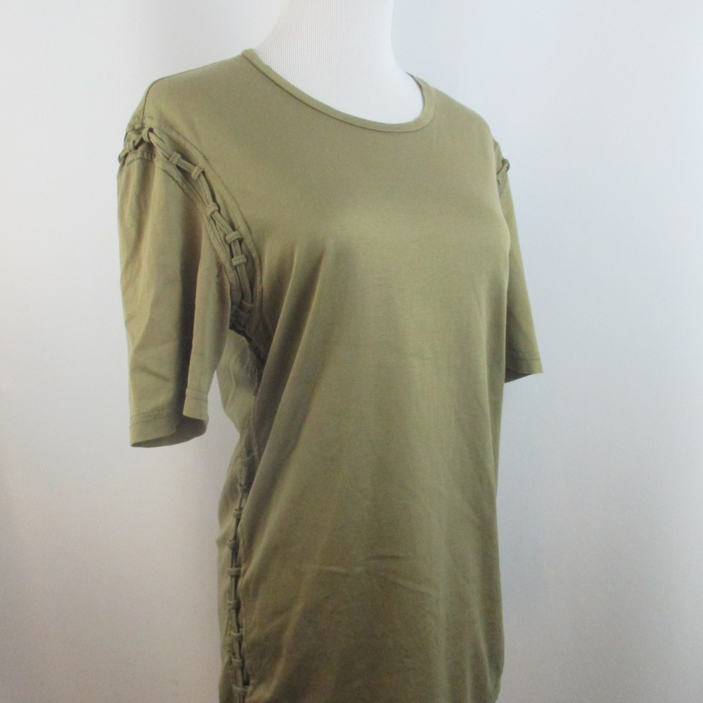 Versus Versace Italy Olive Green Short Sleeve Lace Up Detail Shirt cotton XSM